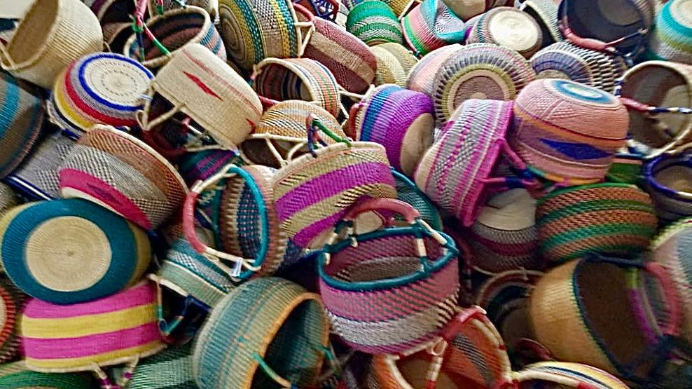 Colourful baskets in a pile