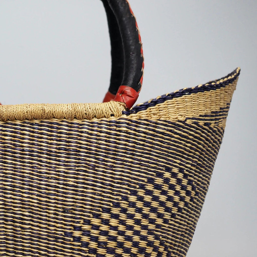 Close up of handles and rim blue and neutral shopper bassket
