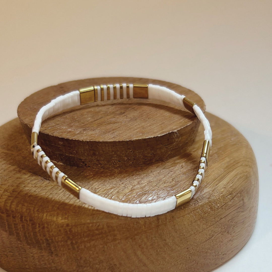 Tila Bead Bracelet - White and Gold