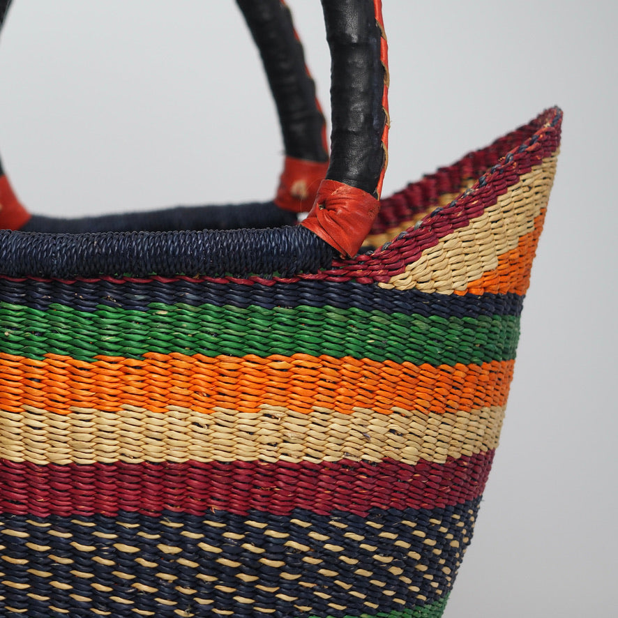 Close up of handles and basket rim of small shopper basket