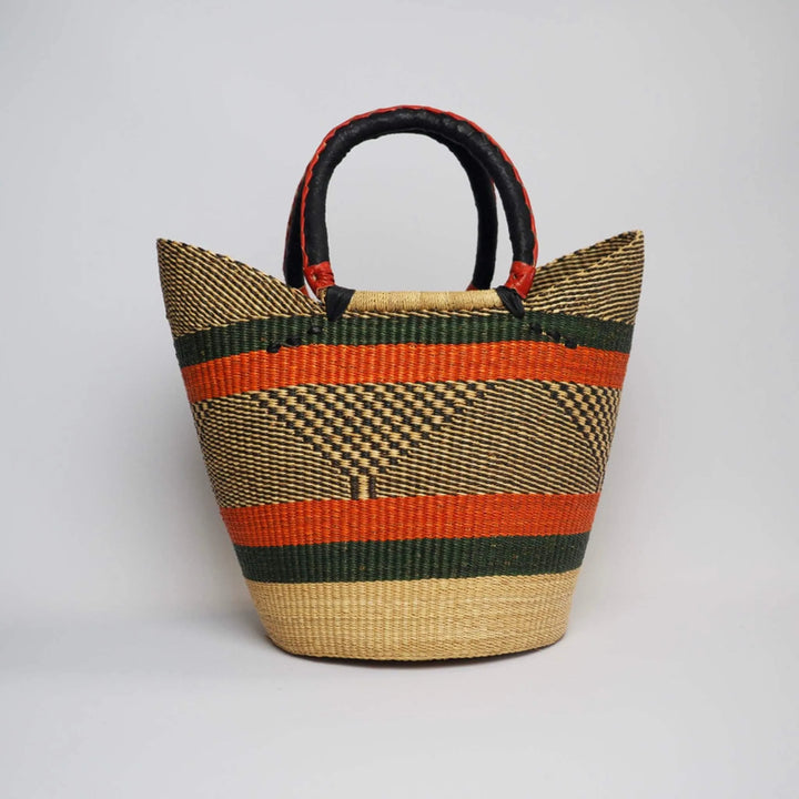 rustic large shopper basket with leather handles