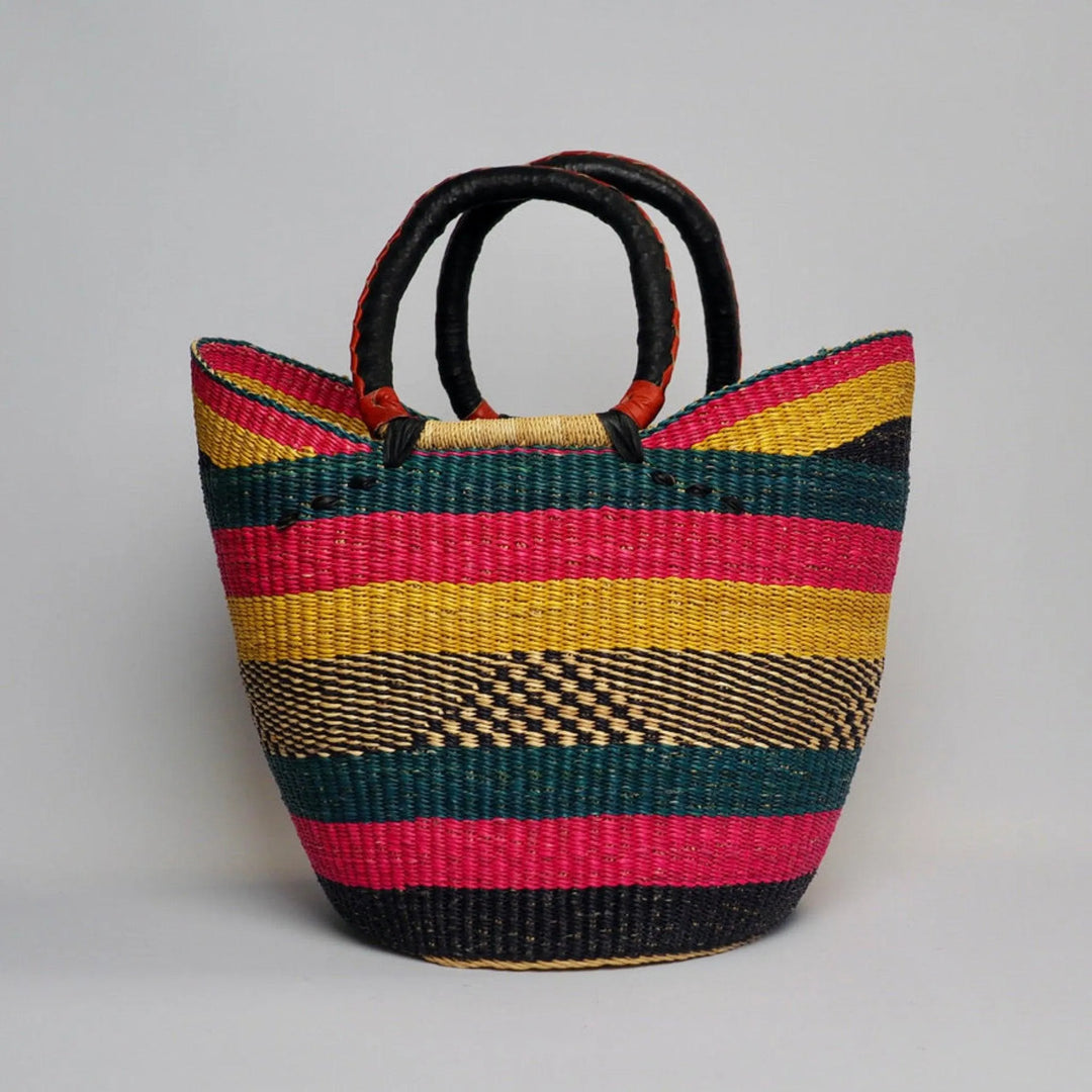 Vibrant Large shopper basket with black leather handles