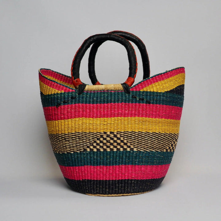 Vibrant Large shopper basket with black leather handles