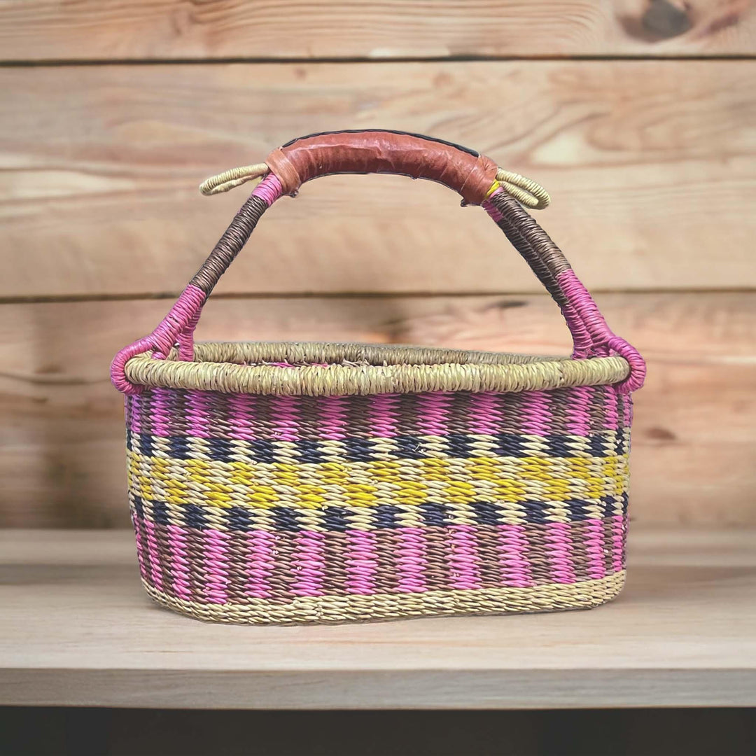 Cute Pink and Yellow Oblong Basket - Small