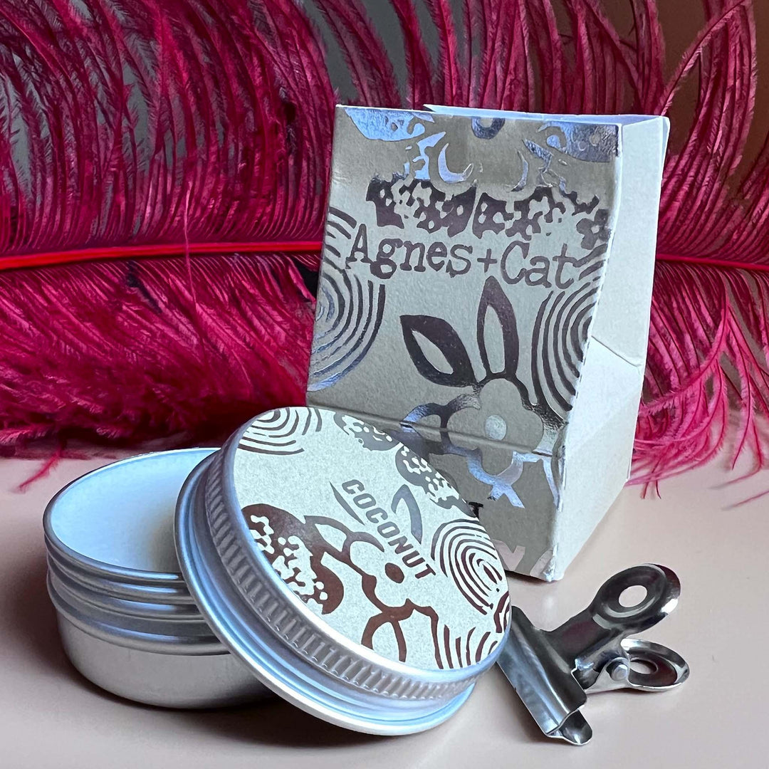Open Coconut Lip Balm Tin with Packaging