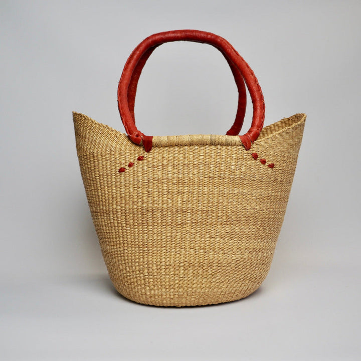 Large plain U Shopper Basket with Leather handles