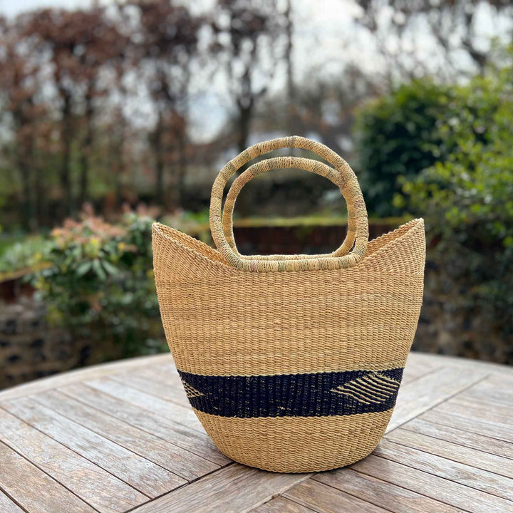 Blue & Neutral Basket - Grass Handles - Small