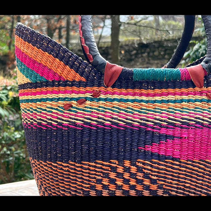 Vibrant Artisan Shopper Basket in Pink and Blues Colours - Large