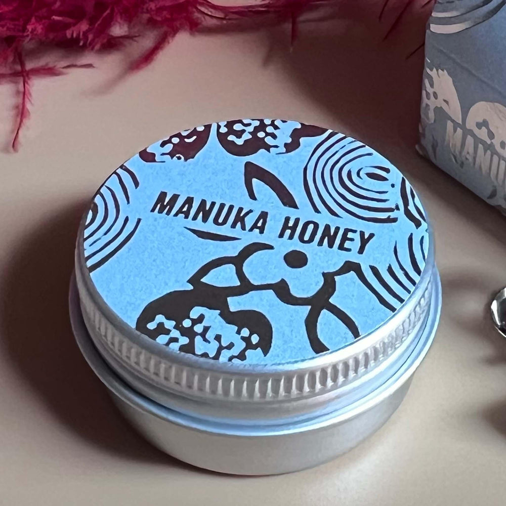 Close up of Manuka Honey Lip Balm tin