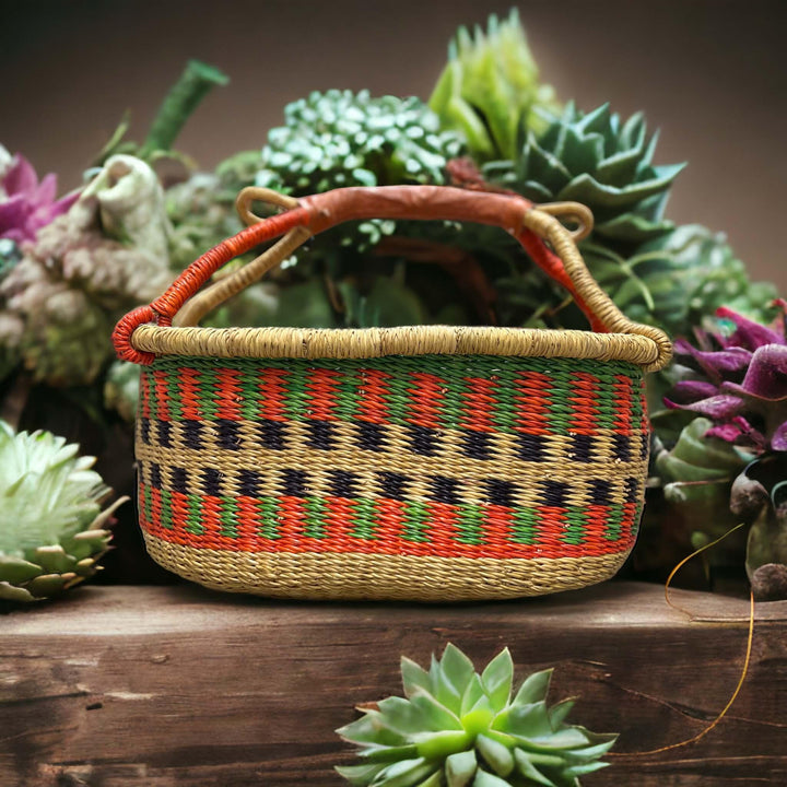 Orange and Green Oblong Basket - Small