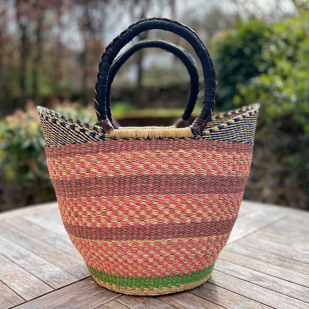 Shopper Basket in Pink and Blue in Garden Setting