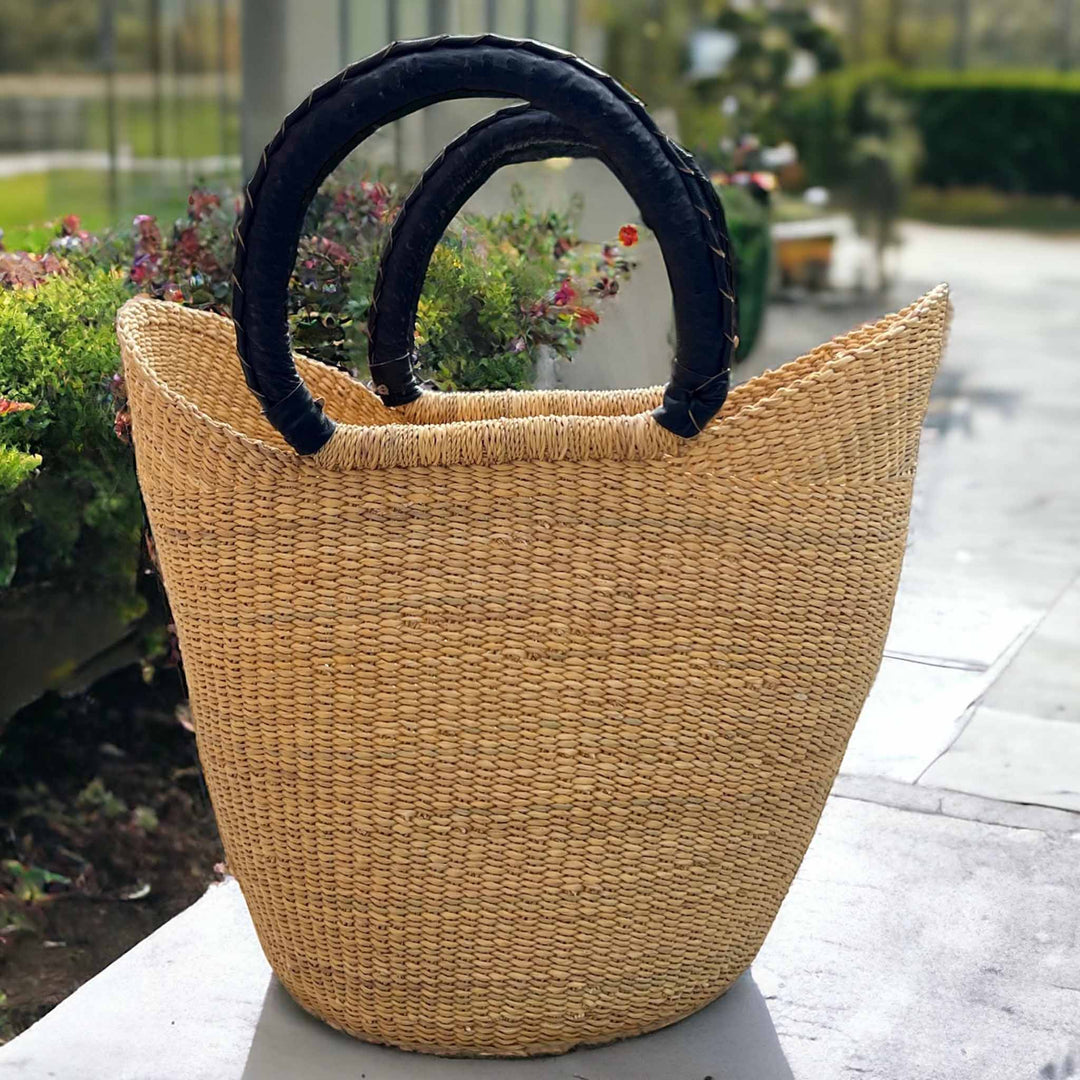 Plain Shopper Basket Black Handles on Garden Path 