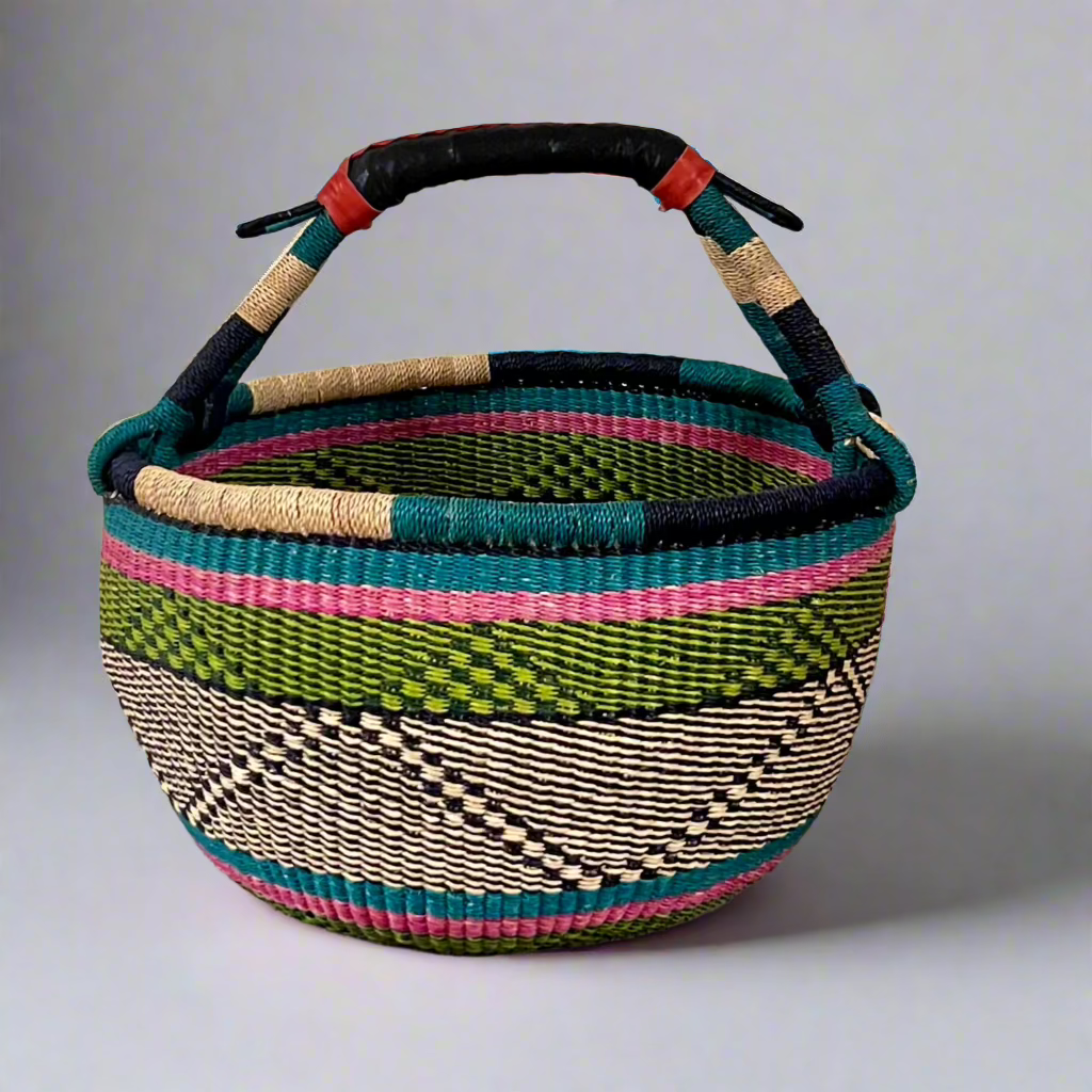 Colourful Market Basket with leather handles