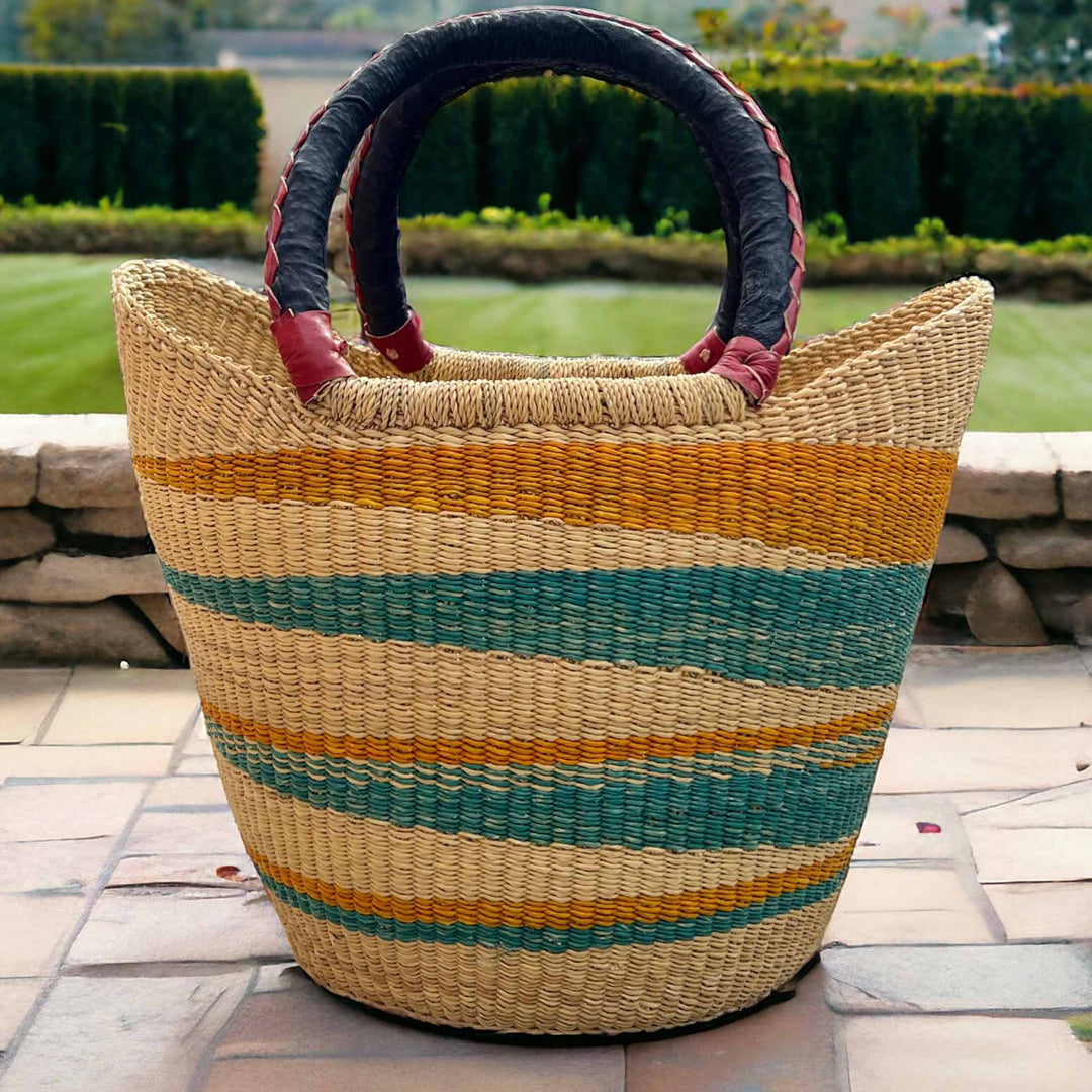 Shopper Basket with Black Handles in Garden Setting