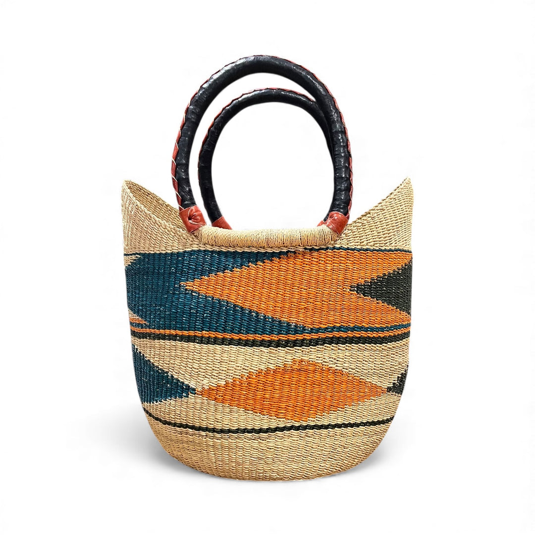 Teal and Orange Basket on Plain White Background