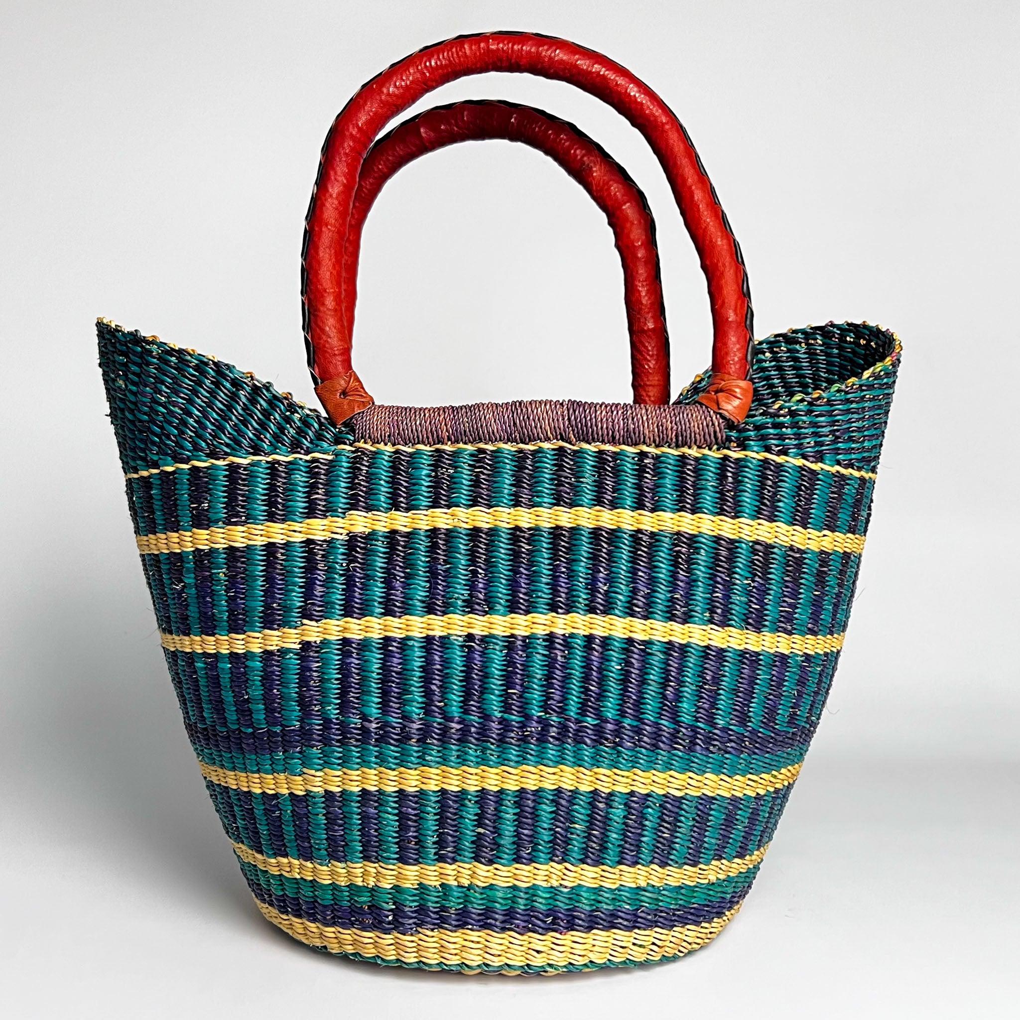 Close up of colourful Blue, Green, Natural U Shopper Basket - Medium - Lorima