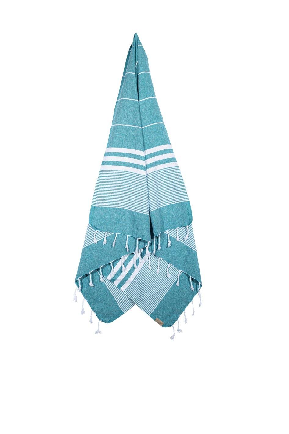Kali - Teal and White Striped Quick Drying Towel Hanging