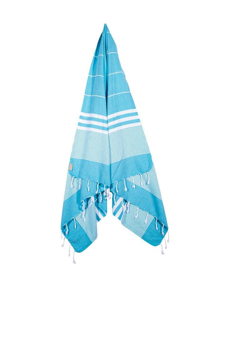 Kali - Turquoise and White Striped Quick Drying Towel Hanging