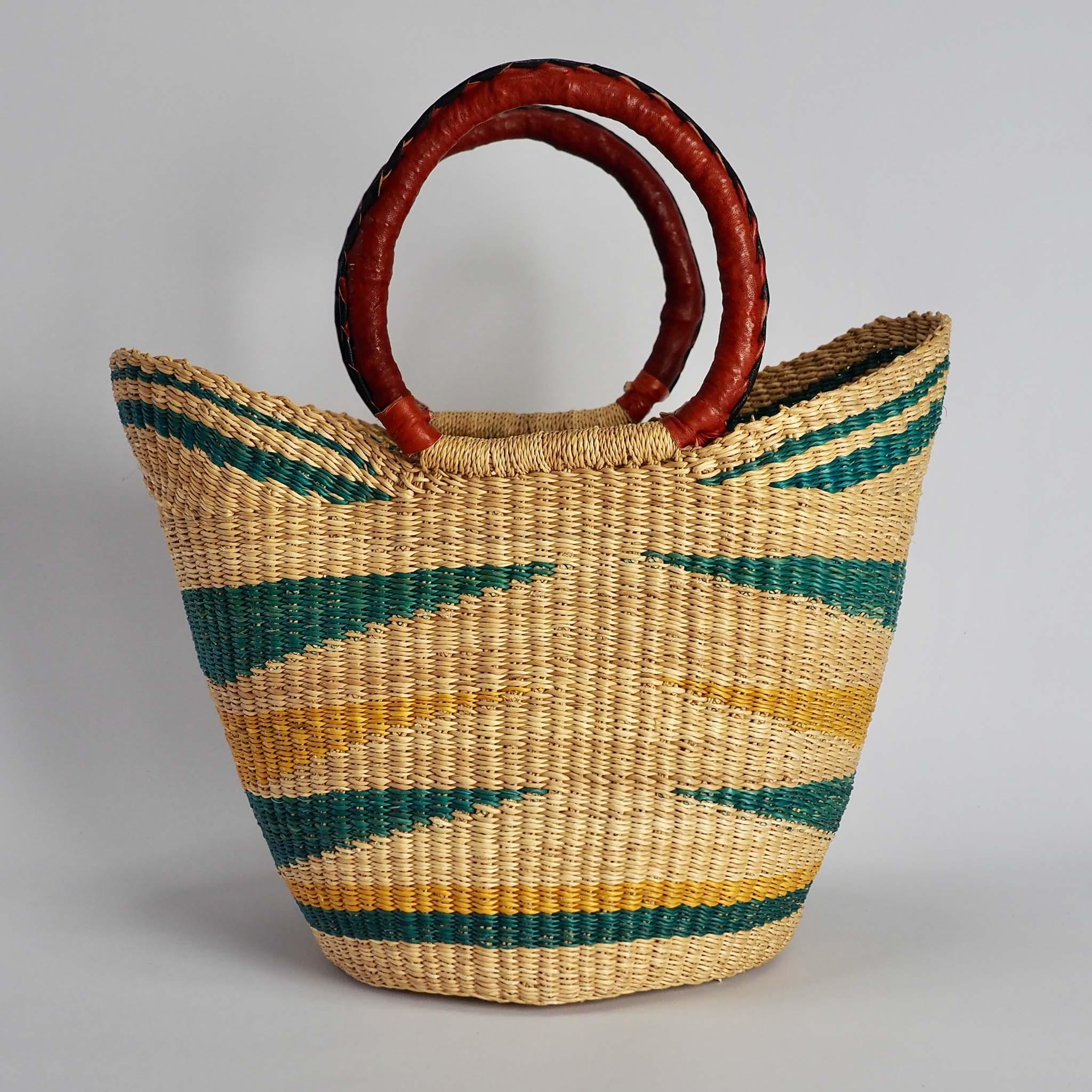 U Shopper Emerald Green, Yellow and Natural Tones - Medium Ghanian Basket - Lorima