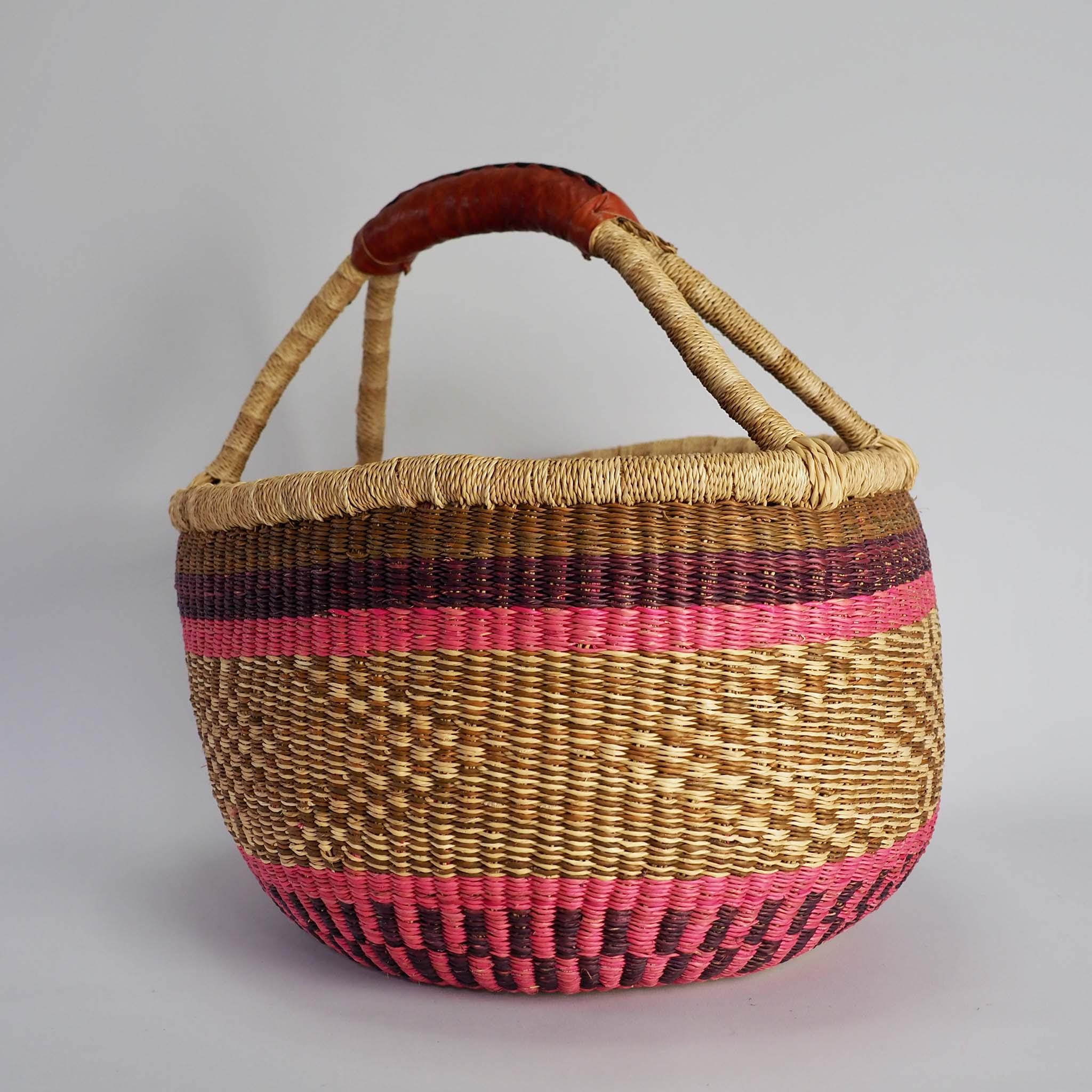 Pink and Mauve Market Basket Bolga Basket - One-of-a-Kind Design - Lorima
