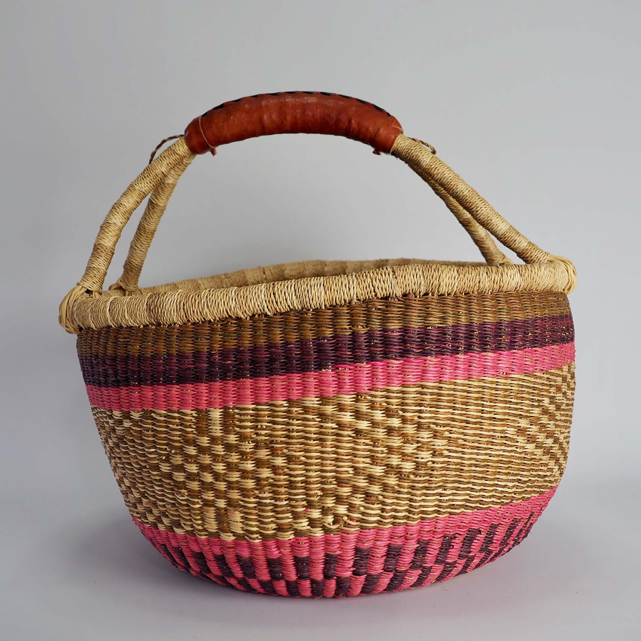 Pink and Mauve Market Basket Bolga Basket - One-of-a-Kind Design - Lorima